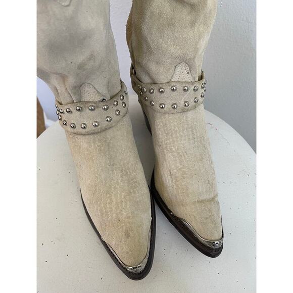 Capezio Women Vintage Cream Suede Harness Cowboy Boots - Size 8.5M - Picture 6 of 10